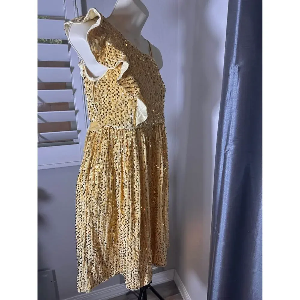 NWOT: Grace Karin Girls Gold Sequin Party Dress; holiday; wedding;‎ special day